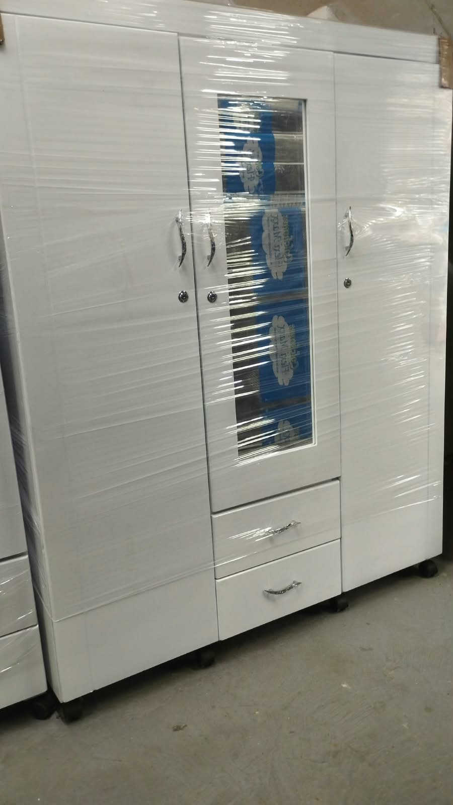 Armario 120 cm color blanco, armario de madera de 3 puertas con espejo - armarios en Cali con pago contra entrega